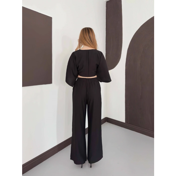 Keten Önden Bağlama Detaylı İkili Takım Sİyah