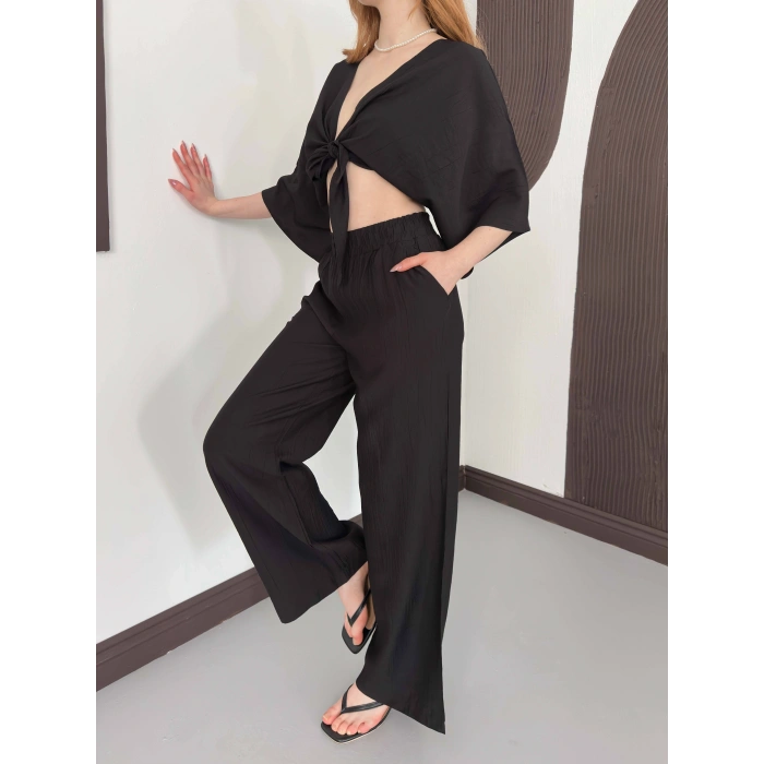 Keten Önden Bağlama Detaylı İkili Takım Sİyah