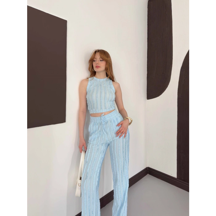 Gofre Kumaş Ters Dikiş Halter Yaka Takım Bebemavisi