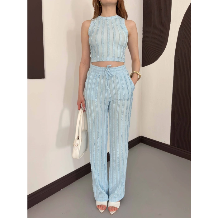 Gofre Kumaş Ters Dikiş Halter Yaka Takım Bebemavisi