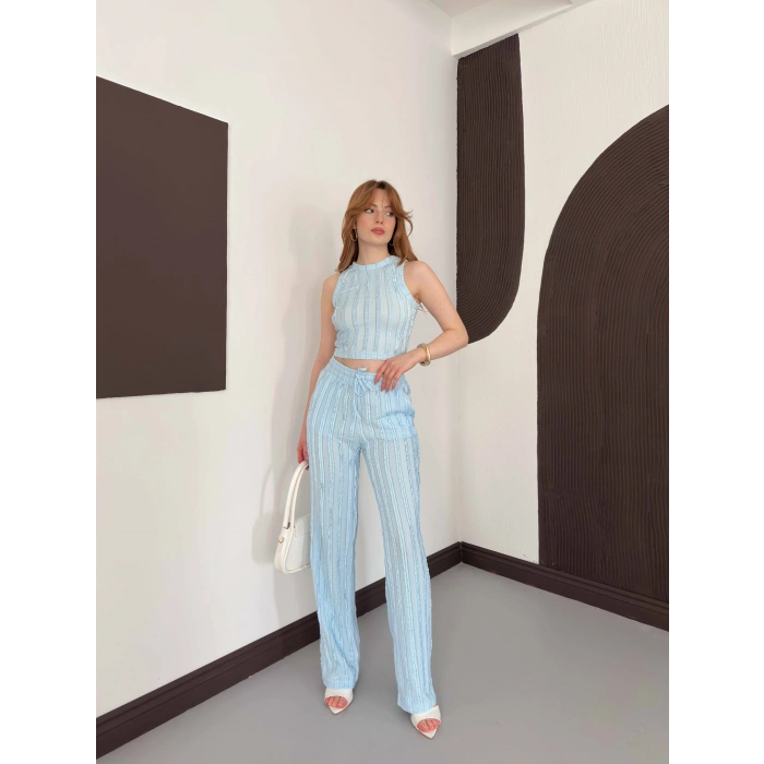 Gofre Kumaş Ters Dikiş Halter Yaka Takım Bebemavisi