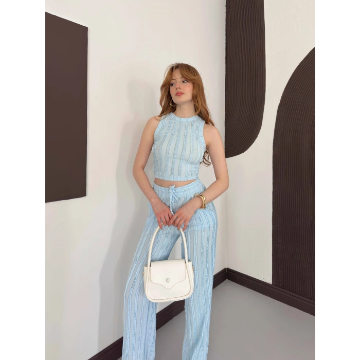 Gofre Kumaş Ters Dikiş Halter Yaka Takım Bebemavisi