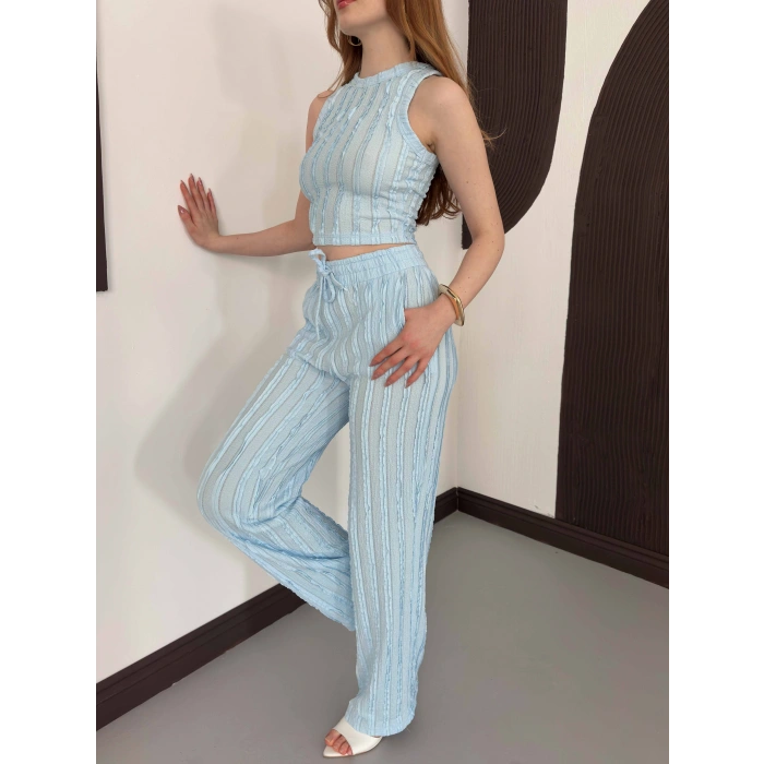 Gofre Kumaş Ters Dikiş Halter Yaka Takım Bebemavisi