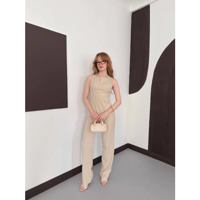 Sırt Detaylı Double Kumaş Takım Bej