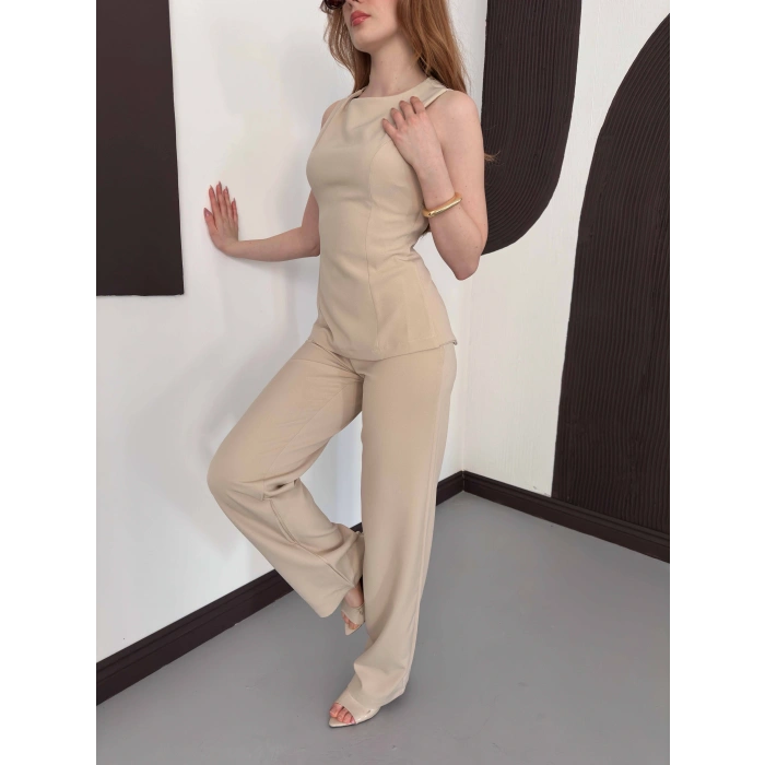 Sırt Detaylı Double Kumaş Takım Bej