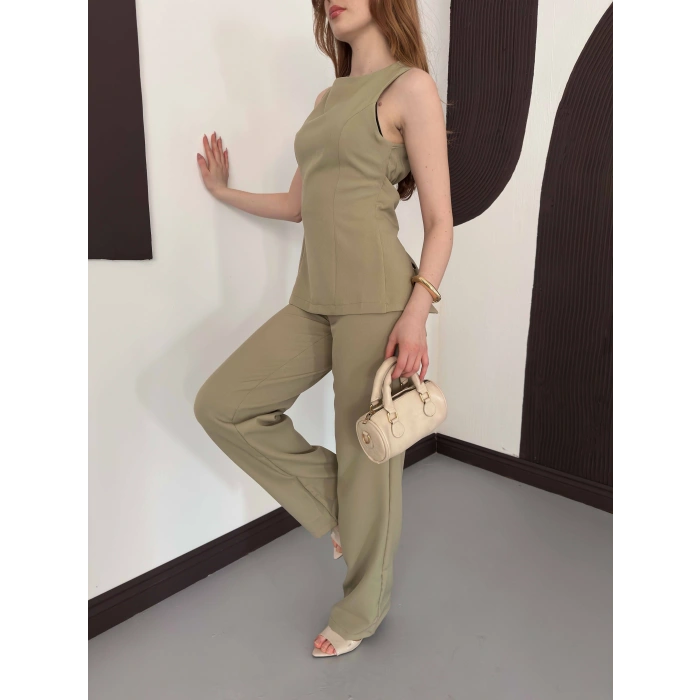 Sırt Detaylı Double Kumaş Takım Haki