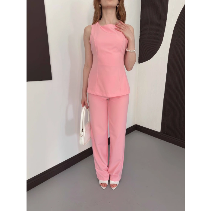 Sırt Detaylı Double Kumaş Takım Pembe