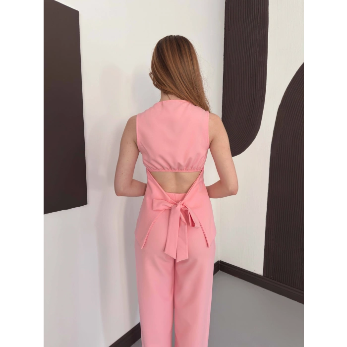 Sırt Detaylı Double Kumaş Takım Pembe
