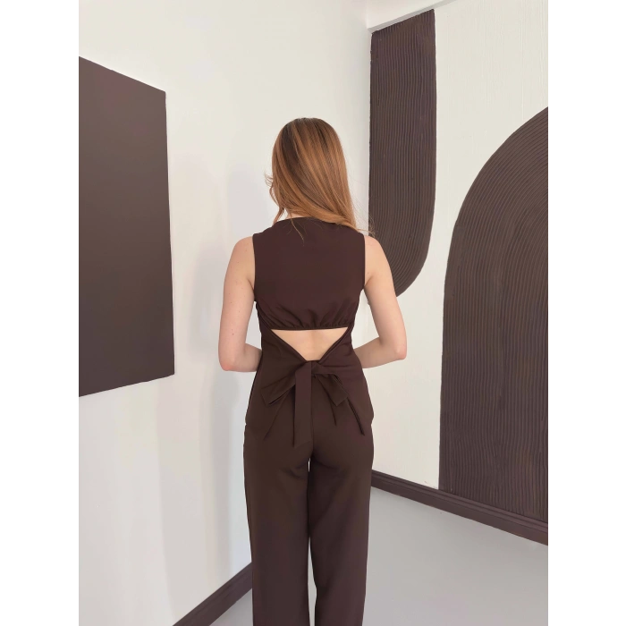 Sırt Detaylı Double Kumaş Takım Kahve