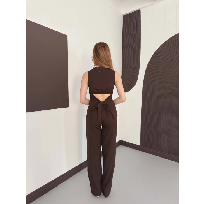 Sırt Detaylı Double Kumaş Takım Kahve