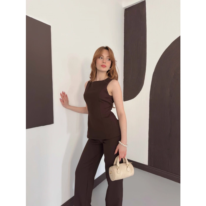 Sırt Detaylı Double Kumaş Takım Kahve