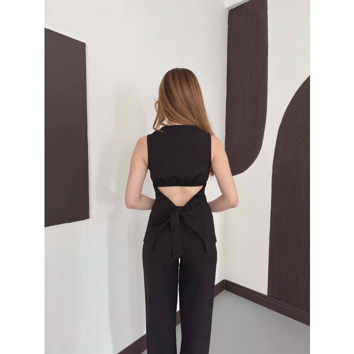 Sırt Detaylı Double Kumaş Takım Siyah