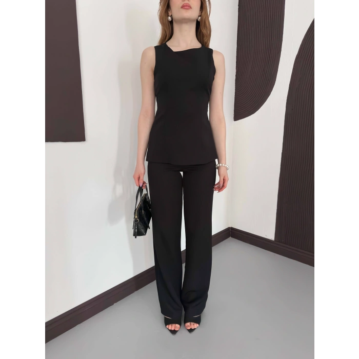 Sırt Detaylı Double Kumaş Takım Siyah