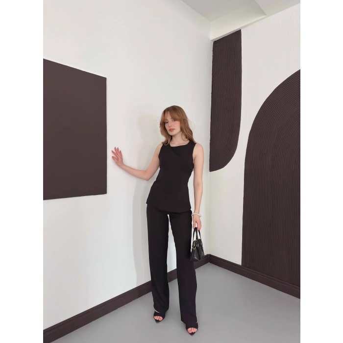 Sırt Detaylı Double Kumaş Takım Siyah