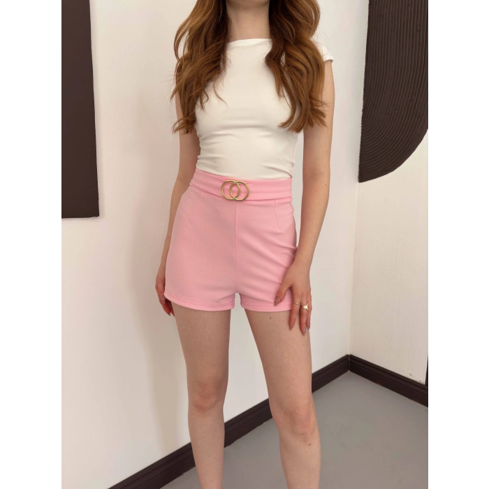 Kemer Detaylı Şort Pembe