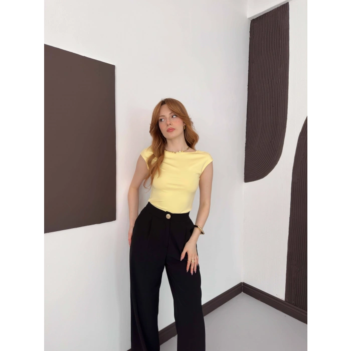 Sırt Dekolteli Bluz Sarı