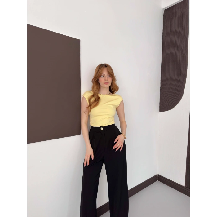 Sırt Dekolteli Bluz Sarı