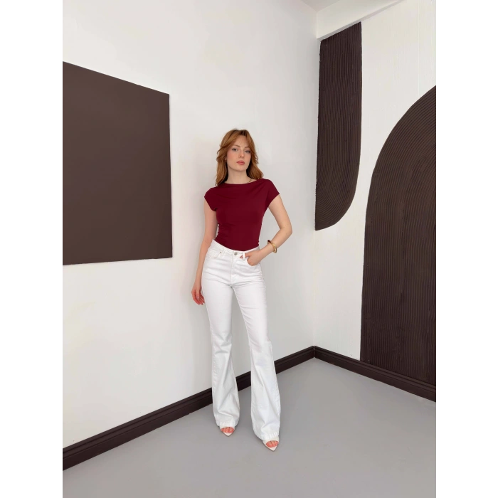 Sırt Dekolteli Bluz Bordo