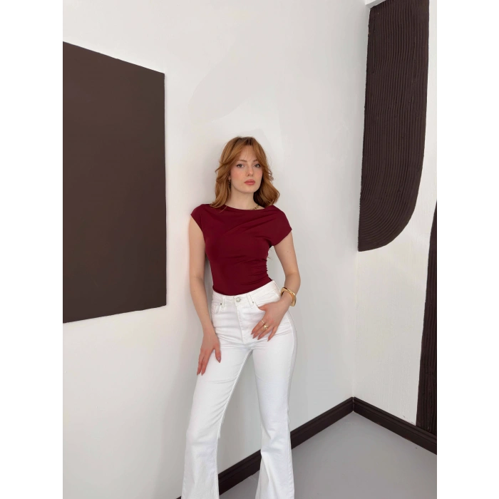 Sırt Dekolteli Bluz Bordo