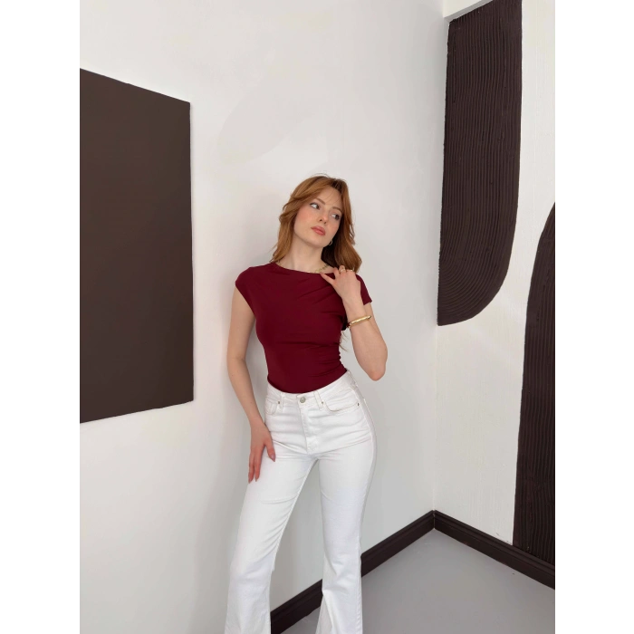 Sırt Dekolteli Bluz Bordo