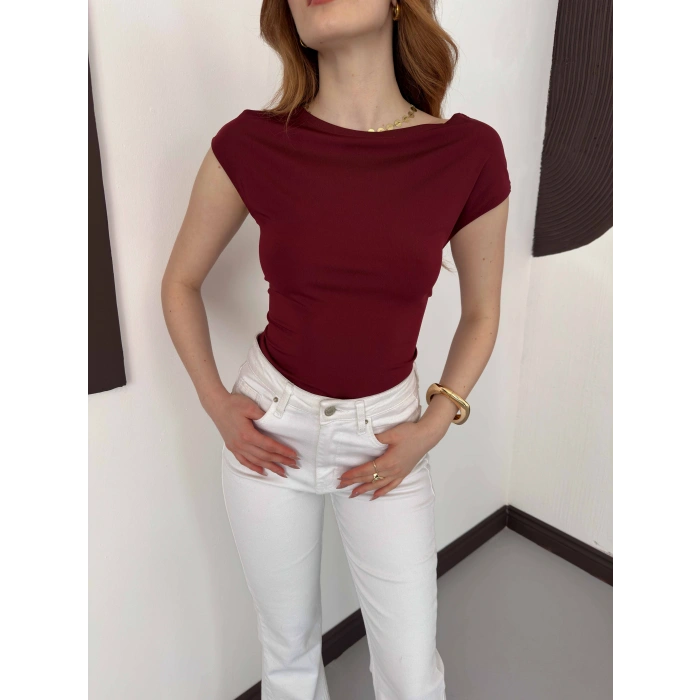 Sırt Dekolteli Bluz Bordo