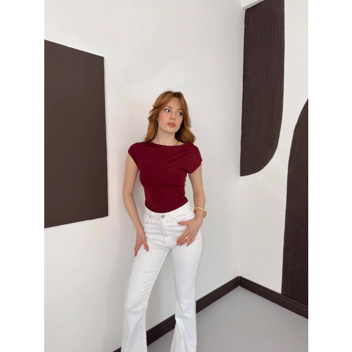 Sırt Dekolteli Bluz Bordo