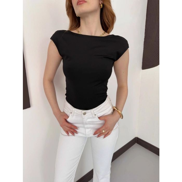 Sırt Dekolteli Bluz Siyah