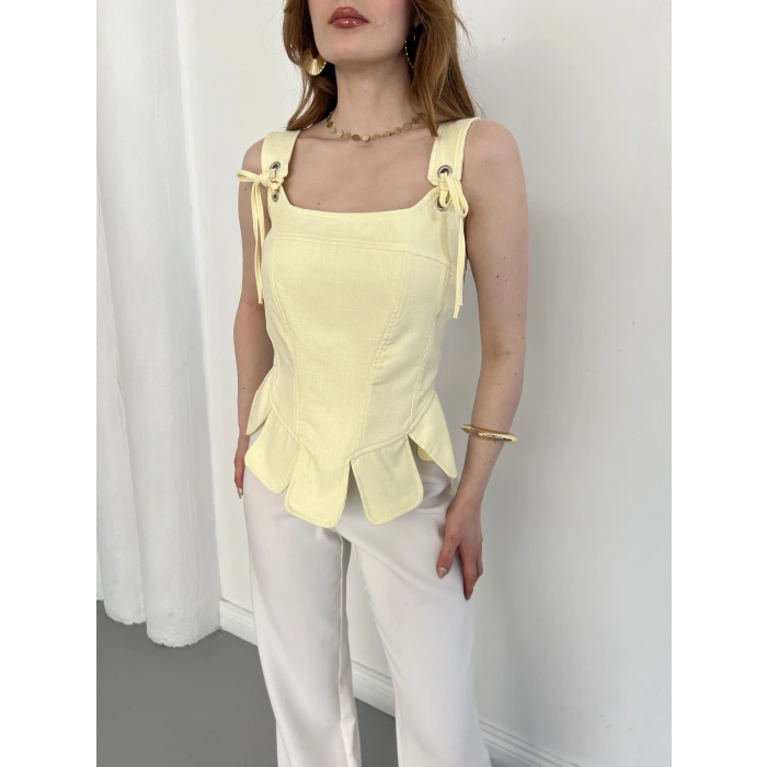 Askı Detaylı Korse Bluz Sarı