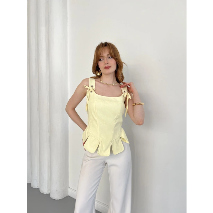 Askı Detaylı Korse Bluz Sarı