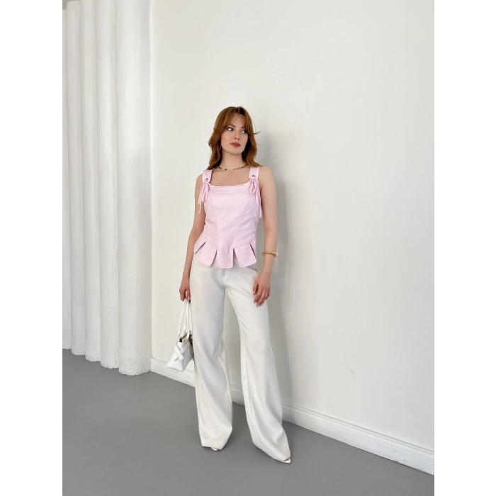 Askı Detaylı Korse Bluz Pembe