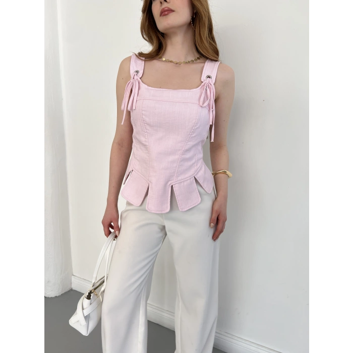 Askı Detaylı Korse Bluz Pembe