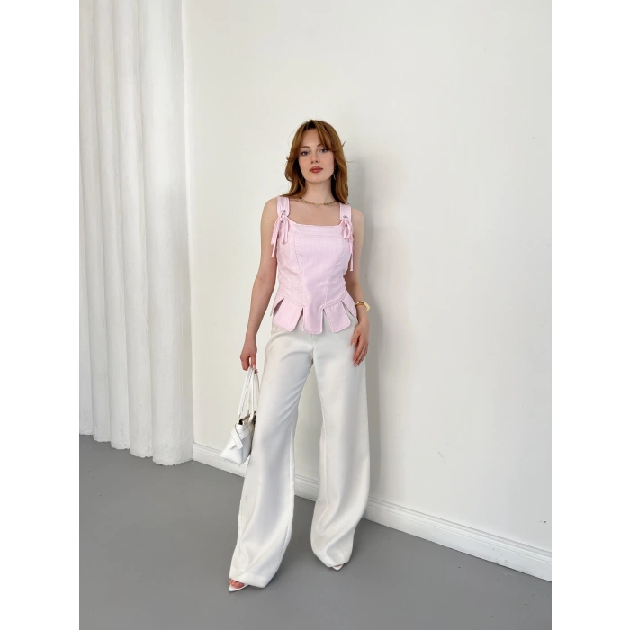 Askı Detaylı Korse Bluz Pembe