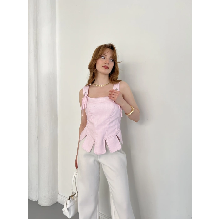 Askı Detaylı Korse Bluz Pembe