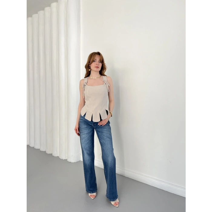 Askı Detaylı Korse Bluz Bej