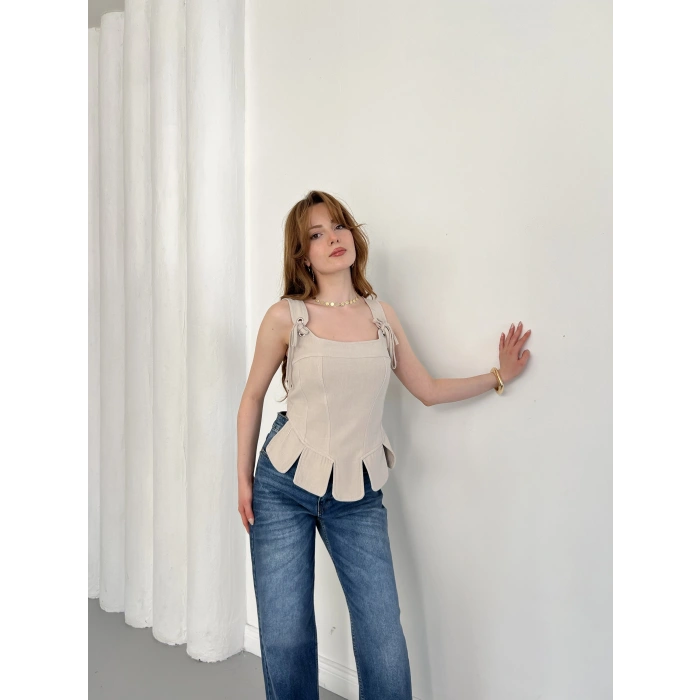 Askı Detaylı Korse Bluz Bej