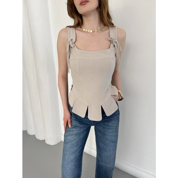 Askı Detaylı Korse Bluz Bej