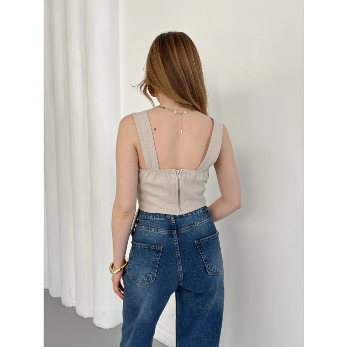 Askı Detaylı Korse Bluz Bej
