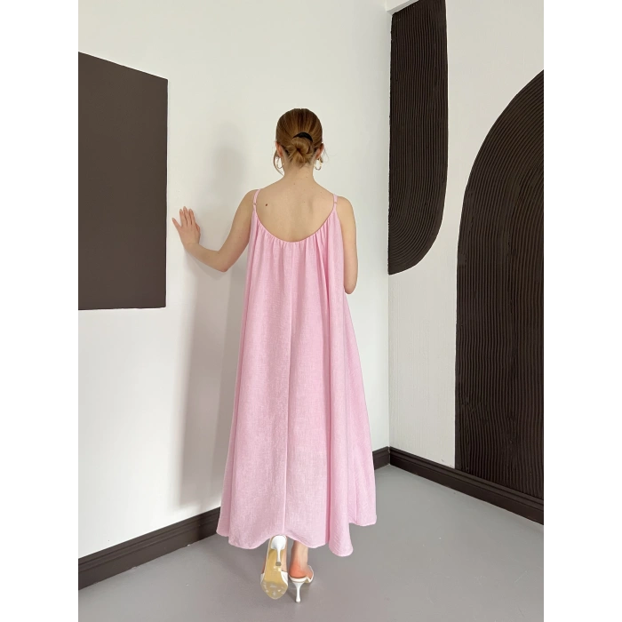 İp Askılı Astarlı Muslin Elbise Pembe