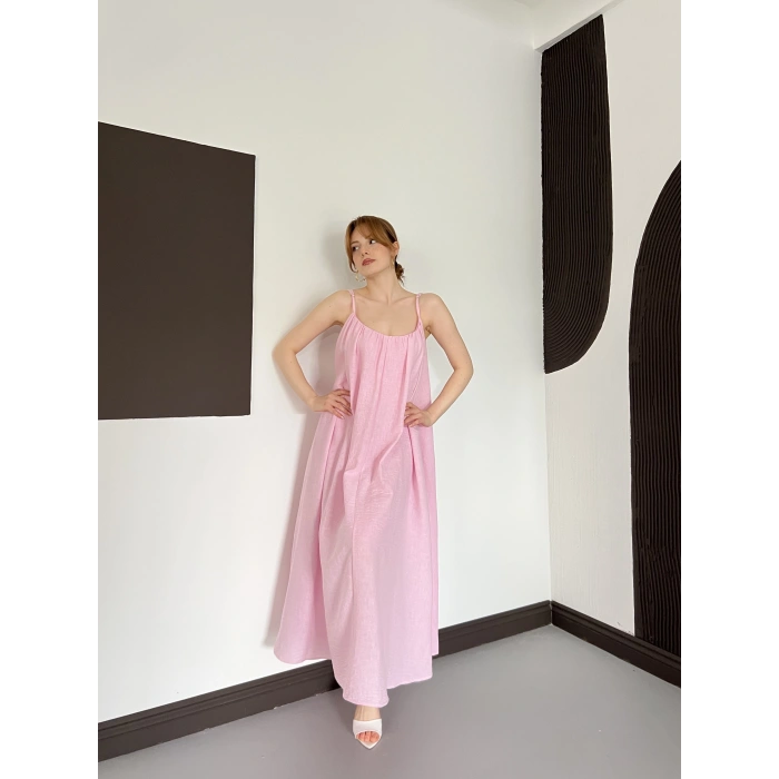 İp Askılı Astarlı Muslin Elbise Pembe