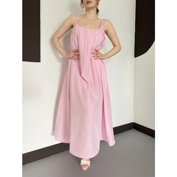 İp Askılı Astarlı Muslin Elbise Pembe