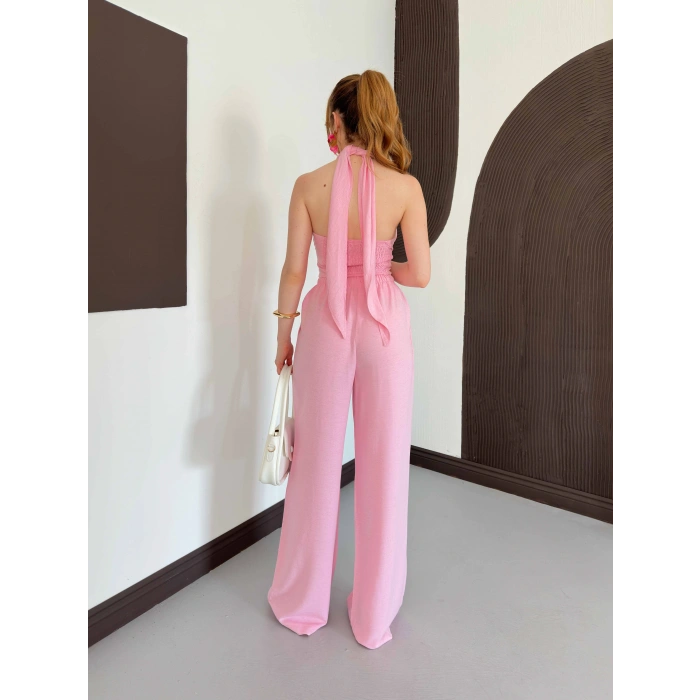 Boyundan Bağlamalı Keten Viral Takım Pembe