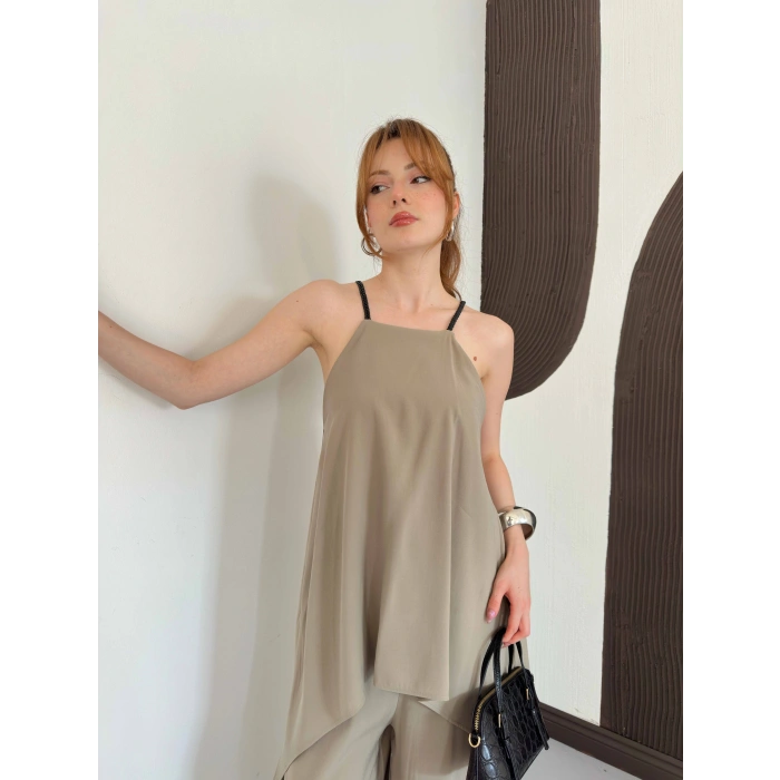Siyah Örgü Askılı Modal Tulum Haki