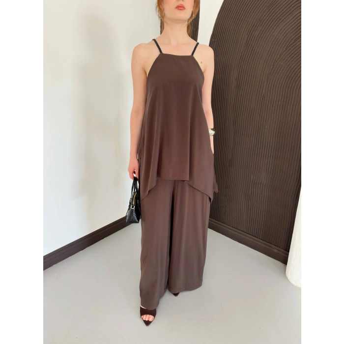 Siyah Örgü Askılı Modal Tulum Kahve