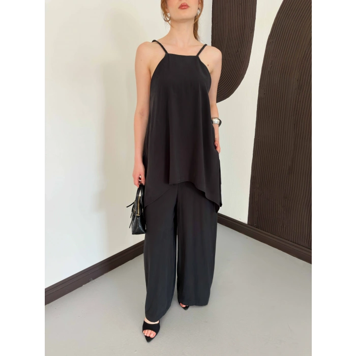 Siyah Örgü Askılı Modal Tulum Siyah