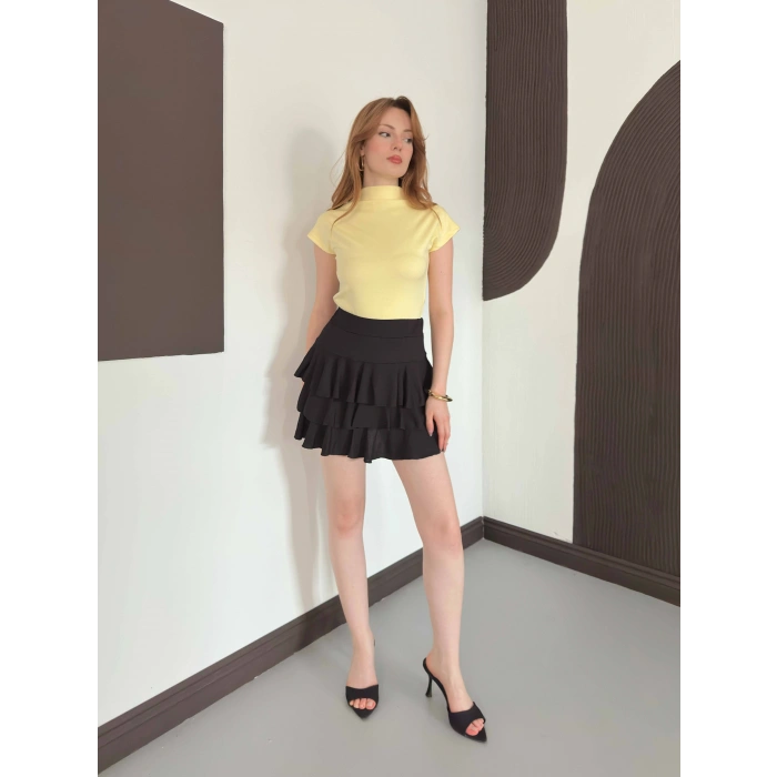 Slim Fıt Yarım Balıkçı Yaka Dar Kesim Bluz Sarı