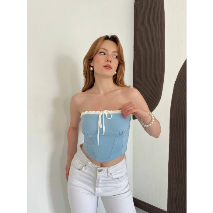 Önü Bağlama Detay Straplez Crop Bebemavisi