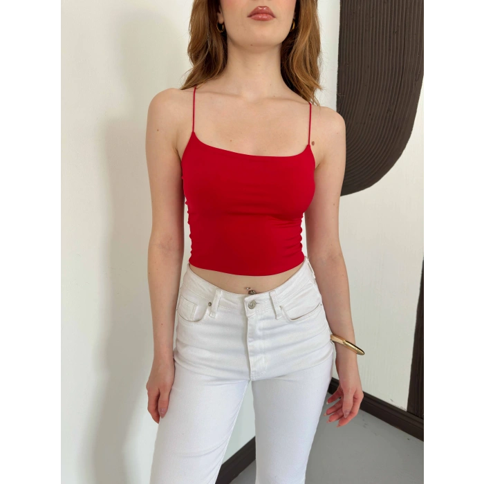 İp Askılı Sandy Crop Kırmızı