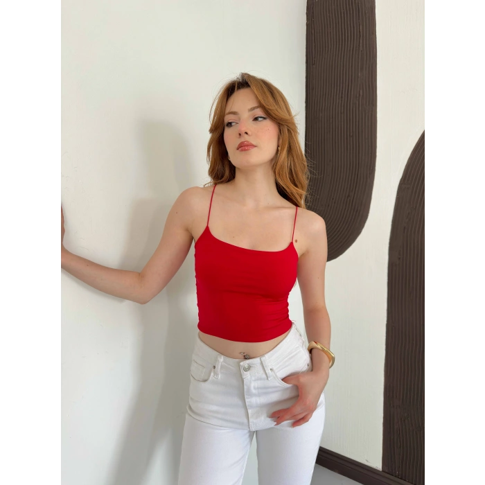 İp Askılı Sandy Crop Kırmızı