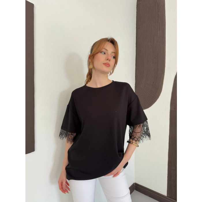Sırt Dantel Detay Modal Bluz Siyah