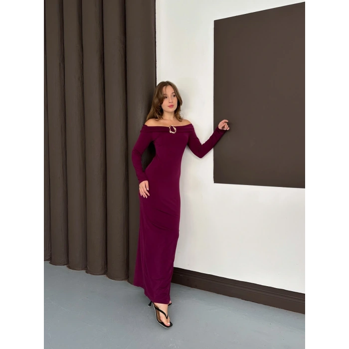 Aksesuar Detaylı Madonna Sandy Elbise Mürdüm